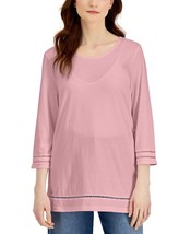 MSRP $37 Karen Scott Women Lattice-Trim Tunic Top Pink Size XS - £8.26 GBP