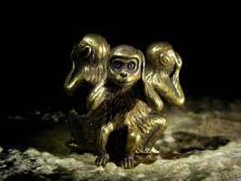 HANUMAN SPIRIT of VICTORY 3 Wise Monkeys Antique Bronze Statuette izida ... - $373.00