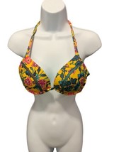 Shade &amp; Shore  Bikini Top Yellow Floral Sexy Razorback Padded Size 34B - £10.50 GBP