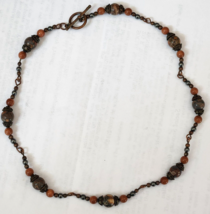 Vintage Jasper, Goldstone, Hematite Beaded Copper Choker Necklace 16.5 In - $24.95