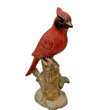 Vintage Handmade and Painted Ceramic Red Cardinal Bird on Branch 8&quot; Tall - £8.01 GBP