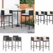 Outdoor Garden Patio 2 4 pcs High Poly Rattan Bar Stools Chair With Cush... - $254.42+