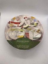 New in Box American Atelier Canape Plates Set of 4 Boxed Martini Cheers - £14.80 GBP