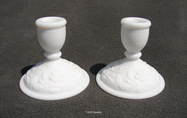 Pair of 2 Imperial Glass Co. Milk Glass Candlestick Holders IG Embossed No. 1950 - £9.42 GBP