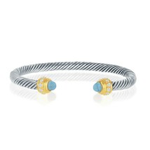 Sterling Silver Gold Plated 8mm Double Blue Topaz and Clear CZ Ends Rope... - £125.59 GBP