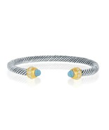 Sterling Silver Gold Plated 8mm Double Blue Topaz and Clear CZ Ends Rope... - £123.25 GBP