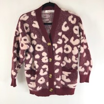 Simply Couture Cardigan Sweater Wool Blend Eyelash Leopard Print Burgundy XL - £15.11 GBP