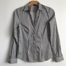 Theory Shirt Women P Blue Striped Button Collar Long Sleeve Office Preppy Blouse - £16.85 GBP