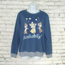 Disney Sleepwear Womens Sweatshirt Juniors Large 11-13 Blue Crew Neck Chipmunks - £14.16 GBP