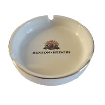 Benson &amp; Hedges Ashtray Round White Ceramic With Gold Trim Vintage Tobacciana - $8.90