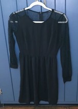 ModCloth Doe And Rae Little Black Dress Fits XXS XS Lace Sleeves Sexy Retro - £10.98 GBP
