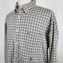 Vintage Tommy Hilfiger Button Down Oxford Shirt XL Plaid Blue Gold Crest Flag - £10.24 GBP