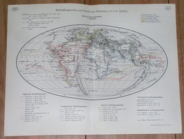 1937 Vintage Map World Discoveries 15TH-16TH Cent Colonies Africa Asia America - £15.31 GBP