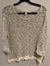3XL Boho Knit Lace Top- Derek Heart Grey/Cream Semi Sheer Stretch L/S Euc Womens - £6.91 GBP