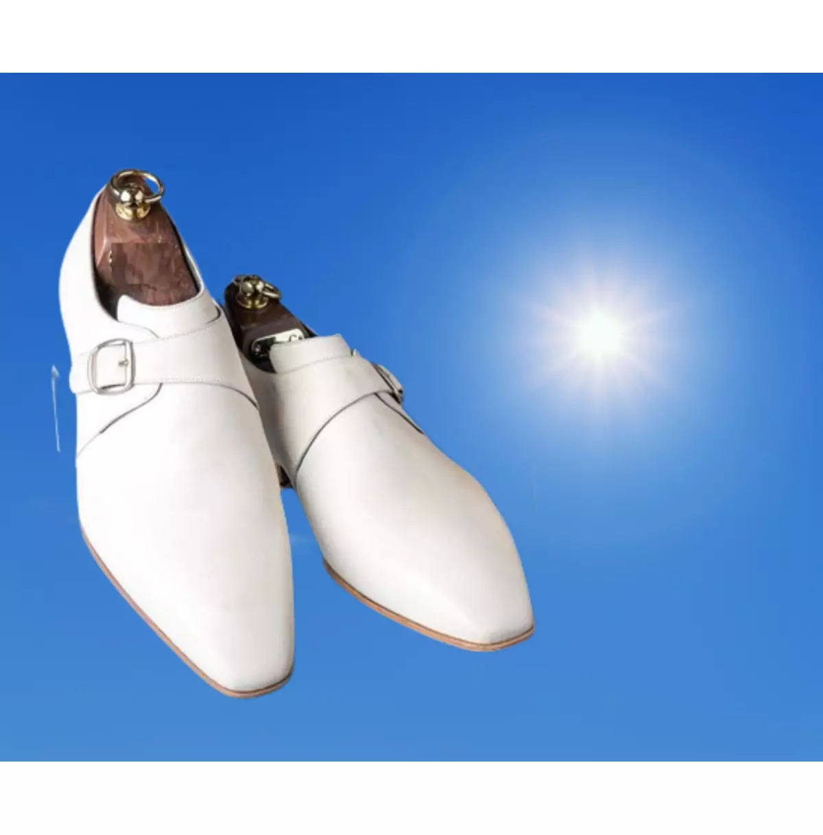 New White Leather Formal Handmade Monk Strap Dress Shoes For Men. Office... - $159.99