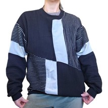 Retro 80s 90s Mens M/L Colorblock Ribbed Crewneck Sweatshirt Black White - £44.77 GBP