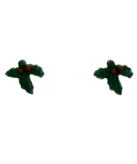 Avon Christmas Holly Earrings Winter Holidays Small Post Green Red Berri... - £3.98 GBP