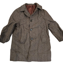 50s 50s VTG Boys Wool Peacoat Brown Herringbone Size 6 Satin Lined Rocka... - £29.72 GBP