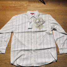 NWT Koman Sport White Graphic Print Button Front Shirt Long Sleeve Men&#39;s Sz 2XL - £11.85 GBP