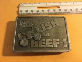 Vintage 1983 Iowa Moor Mans Bullish on Beef Brass Belt Buckle - £15.71 GBP