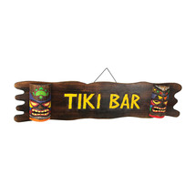 39 Inch Wood Tiki Bar Hanging Sign Hand Carved Decorative Mask Sculpture Decor - £38.65 GBP