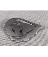 Vintage Signed Pewter Abstract Leaf Brooch - $29.67