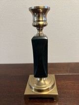 Vintage Brass and Black Onyx (?) Candle Holder Heavy Footed Candlestick Holder - £12.58 GBP