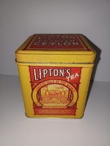 Vintage Lipton Tea Bag Planter Ceylon Collectible Yellow Red Tin Bristol Ware - £11.88 GBP