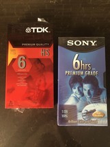 Lot Of 2 Sony &amp; TDK VHS Tape 6 Hrs Premium Grade T-120 Blank New Sealed - £12.55 GBP