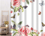 Butterfly Floral Shower Curtain 72 X 72 Inch, Watercolor Pink Rose Peony... - $26.05