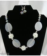 NEW HUSH GLASS CRYSTAL BEAD WHITE STONE ELEGANT NECKLACE &amp; EARRING SET - $17.53 CAD