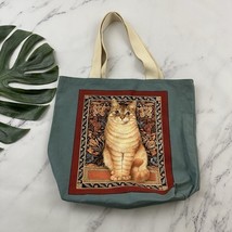 Home Works Vintage 90s Canvas Tote Bag Blue Cream Cat Painting Print - $381.00 MXN