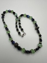 Vintage Sterling Silver Green Purple Glass Bead Necklace 18.5” - £27.37 GBP