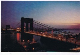 New York Postcard New York City Brooklyn Bridge At Night - £1.69 GBP