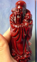 Chinese Wise Man baby Buddha Statue Figurine Decoration Dark Red Resin Feng Shui - £11.76 GBP