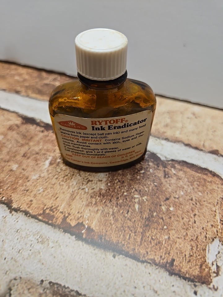Vintage Brown Glass Bottle CARTER'S RYTOFF INK ERADICATOR 2/3 Full Item image 3