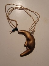 Moon Face Necklace Bronze Tone Pendant Hanging Decor - $14.69