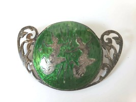Silver Siamese Mekhalla &amp; Ramasoon vintage Brooch pin Green Neillo - £22.00 GBP