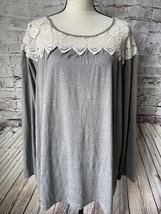 Umgee Long Sleeve Gray Shirt Lace Top Women’s L Casual - $177.53 MXN