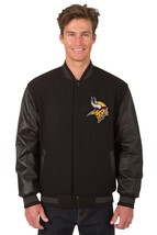 NFL Minnesota Vikings Wool Leather Reversible Jacket Front Patch Logos Black JHD - £175.85 GBP