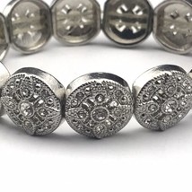 Bracelet Silvers Tone Jeweled Fashion Costume Jewelry Stretchy - £10.03 GBP