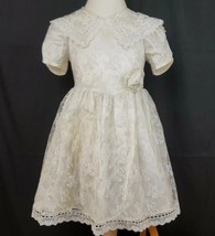 Jessica McClintock Dress Little Girls 5 Satin Lace Bow Crinoline Puff Sleeve Vtg - £25.91 GBP