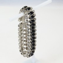 Black and Clear Rhinestone Bracelet 6.5&quot; Long x .6&quot; W Estate Jewelry - £11.61 GBP