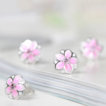 Elegant 925 Sterling Silver Pink Daisy Cherry Blossom Earrings - £14.32 GBP