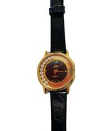 Vtg Jolie Watch Women 33mm Gold Tone Floating Crystals Red Leather New B... - $11.84