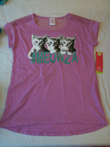 Okie Dokie Girls Tee Shirt Cats Meowza XL 6X New W Tags Honolulu Orchid - £7.82 GBP