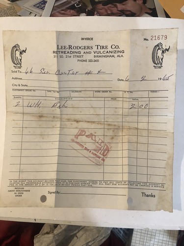 1965 Lee Rodgers Tire Company Birmingham Order Form Invoice Alabama Vint... - $5.93