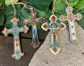 Rustic Western Native Indian Christian Crosses Set of 4 Christmas Tree O... - $26.99