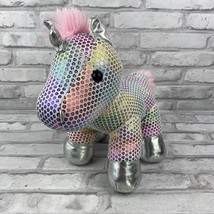 Unicorn Rainbow Shimmer Plush Pink Mane Standing  Silver Horn Stuffed Animal   - £15.27 GBP