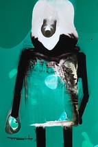 Tonito Original Painting.SEMBLANCE 2.Organic Surreal art.Green One Eye figure - $33.25